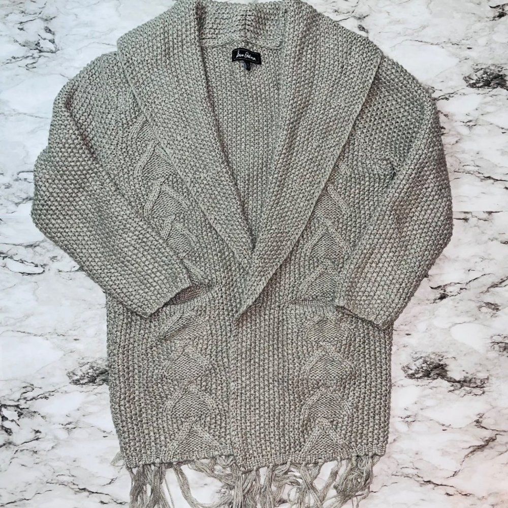 Sam Edelman Open Front Cardigan Chunky Knit Pockets Grey Women XS Winter Comfy